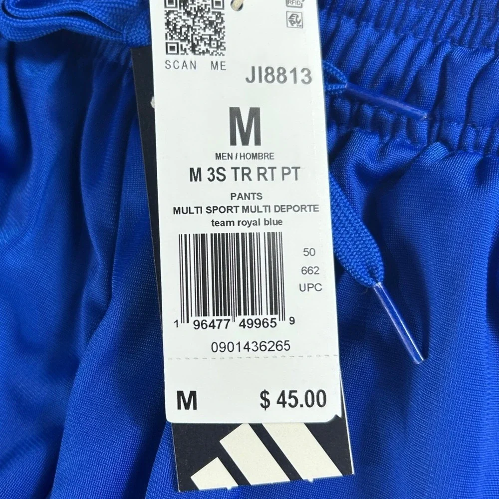 Adidas Mens M 3S‎ TR RT PT Track Pants Team Blue Straight Leg JI8813 Size M NWT
